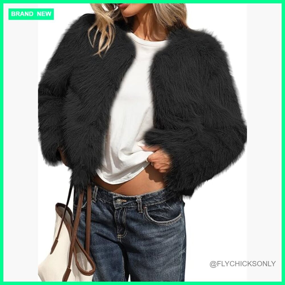 Faux Fur Cropped Coat with Hidden Hooks and Pockets